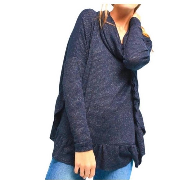 Postmark Anthropologie XS/S Purple Cowl Neck Long Sleeve Ruffle Orley Sweater - Picture 2 of 10